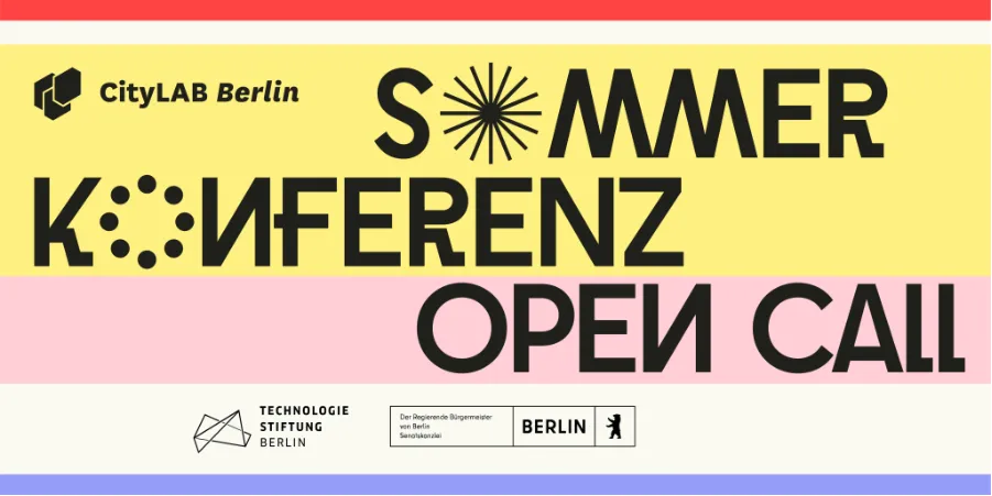 Banner für den CityLAB Berlin Sommerkonferenz Open Call mit Logos der Technologiestiftung Berlin.