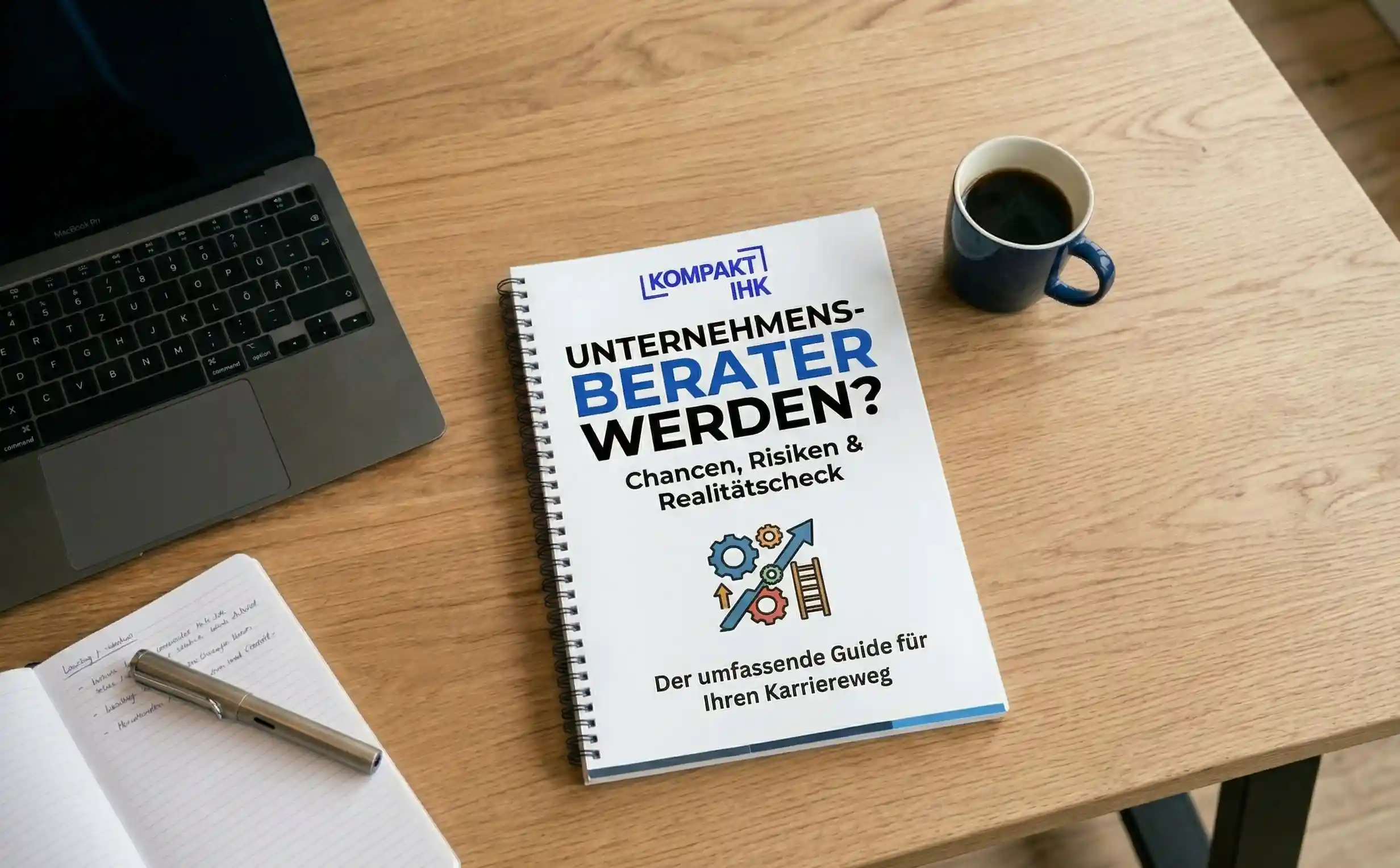 Ratgeber „Unternehmensberater werden? Chancen, Risiken & Realitätscheck“ von Kompakt IHK auf Schreibtisch